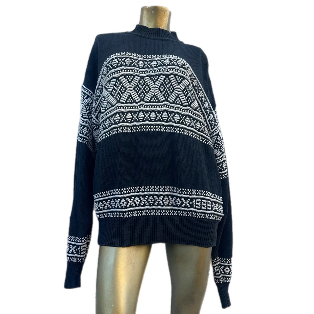 Vintage The Heartland Co. Fair Isle Cotton Mock Neck Sweater Hong Kong Size M/L